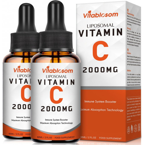 Liposomal Vitamin C 2000mg Liquid for Adults, High Absorption VIT C, Maximize Vitamin C, for Immune System & Antioxidant, 60ML (2 Bottle)