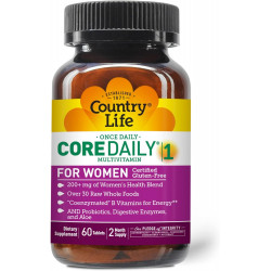 Country Life Core Daily-1 Multivitamins for Women, енергетична підтримка, 60 таблеток, запас на 2 місяці, сертифікований без глютену, сертифікований вегетаріанець