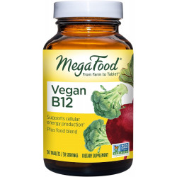 MegaFood Vegan Vitamin B12 — добавка витамина B с витаминами B6, B12 и фолиевой кислотой — поддерживает выработку клеточной энергии, здоровье нервной системы и сердечно-сосудистую функцию — 30 таблеток