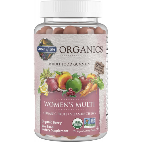 Garden of Life Organics Women's Gummy Vitamins - Berry - Organic Organic, Non-GMO, Vegan, Kosher Complete Multi - Methyl B12, C & D3 - Без глютену, сої та молочних продуктів, 120 справжніх фруктів.