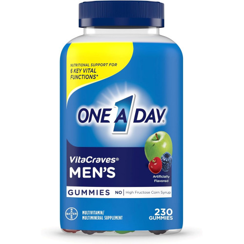 Жувальні цукерки One A Day Men’s Multivitamin Gummies, полівітаміни для чоловіків з вітамінами A, C, D, E, кальцієм тощо для підтримки здорової роботи м’язів, Gummies, 230 шт.