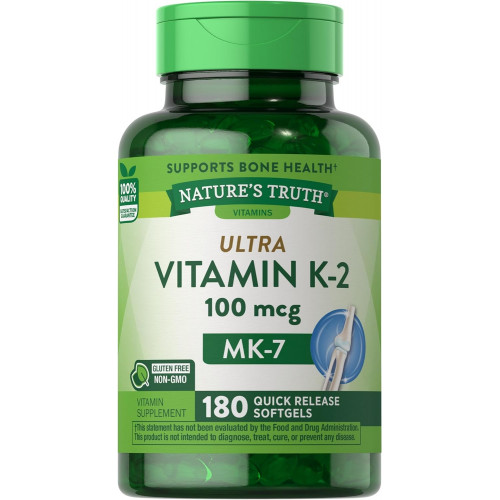 Nature's Truth Vitamin K2 MK7 Комплекс | 100 мкг | 180 капсул | Добавка без ГМО та глютену