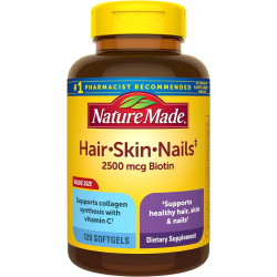 Nature Made Hair Skin and Nails with Biotin 2500 mcg, дієтична добавка для підтримки здорового волосся, шкіри та нігтів, 120 м’яких капсул, запас на 120 днів