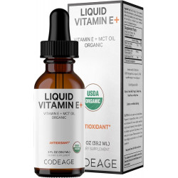 Codeage Liquid Vitamin E+ - сертифікована USDA, органічна олія MCT, органічна апельсинова олія, фрукти, запас на 2 місяці, без смаку - антиоксидант, підтримка шкіри та імунітету - без ГМО, веганський, без глютену - 2 рідких унцій