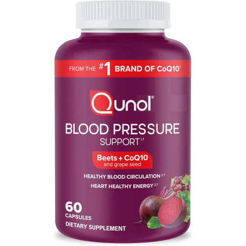 Qunol Blood Pressure Support, 3 в 1 свекла + CoQ10 + экстракт виноградных косточек, капсулы из корня свеклы, которые поддерживают здоровое кровообращение и здоровую энергию сердца, 60 штук (упаковка из 1 шт.)