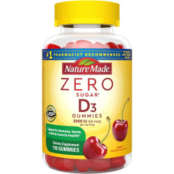 Nature Made Zero Sugar Gummies Vitamin D3 Gummies 2000 МО (50 мкг) на порцію, добавка для підтримки імунітету, кісток, зубів і м’язів, 110 Gummies без цукру вітаміну D Gummies, 55-денний запас