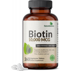 Futurebiotics Biotin 10 000 мкг високоефективних таблеток для підтримки здоров’я волосся, шкіри та нігтів і виробництва енергії, без ГМО, 360 вегетаріанських таблеток