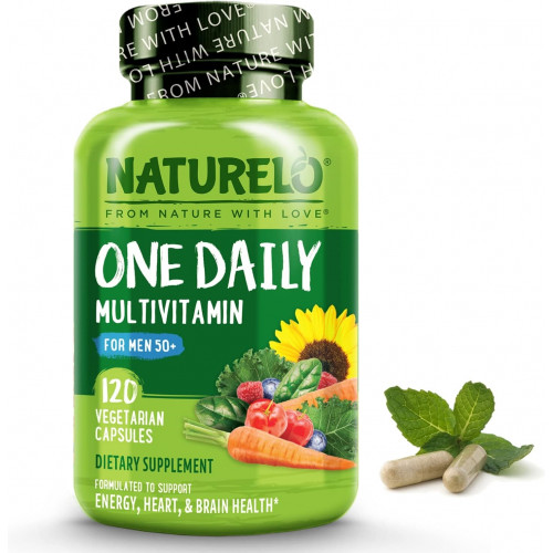 NATURELO One Daily Multivitamin для чоловіків 50+ - з вітамінами та мінералами + органічні цільні продукти - Добавка для підвищення енергії, загального здоров'я - Без ГМО - 120 капсул - 4-місячний запас