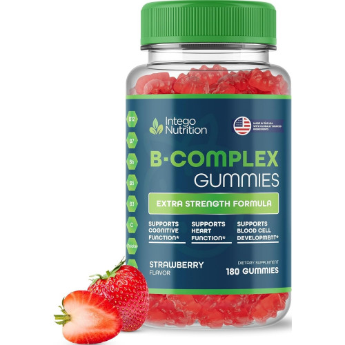 Комплекс вітамінів B Gummies для дорослих, B Complex Vitamin Supplement для жінок і чоловіків, B Complex Gummies Complex для енергії та здоров’я мозку, натуральний смак полуниці, 180 шт.