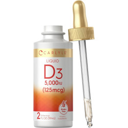 Carlyle Liquid Vitamin D3 | 5000 МО (125 мкг) | 2 унції | Вегетаріанська добавка без ГМО та без глютену | Вітамін D рідкі краплі для дорослих