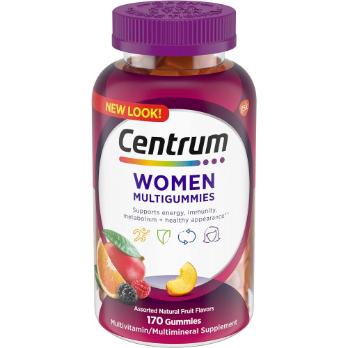 Centrum MultiGummies Жевательные мультивитамины для женщин, мультивитаминная/мультиминеральная добавка с витамином D3, витаминами группы B и антиоксидантами, фруктовое ассорти - 170 штук