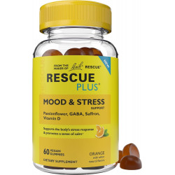 Жевательные конфеты RESCUE Bach Plus Mood & Stress Support, дневная пищевая добавка с пассифлорой, ГАМК, шафраном и витамином D, натуральный апельсиновый вкус, веганские и без глютена, 60 штук