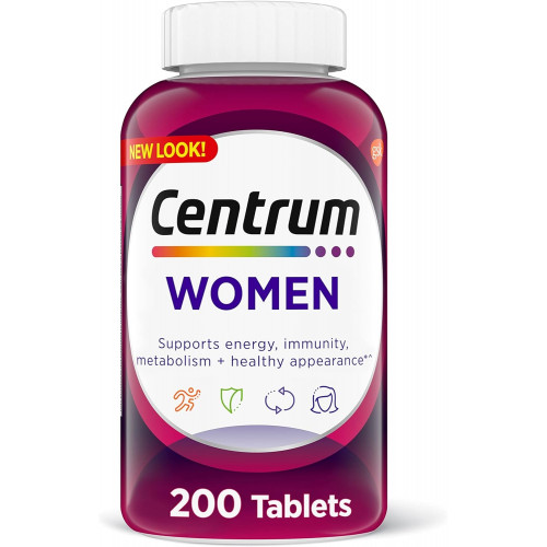 Centrum Multivitamin Tablet для жінок, полівітамінна/мультімінеральна добавка із залізом, вітаміном D3, вітамінами групи B і антиоксидантами, вітамінами C і E, без глютену, інгредієнти без ГМО - 200 шт.