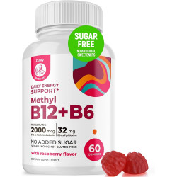 ДОКТОР. Вітамін B6 B12 B12 Gummies для дорослих та дітей-без цукру 2000 мкг метил В-12 та 32 мг В-6-вітаміни без глютену, не ГМО, веганська формула-ароматизована жувальна ароматизована комплекс Vit B-Вітаміна-Вітаміна-Вітаміна-Вітаміна