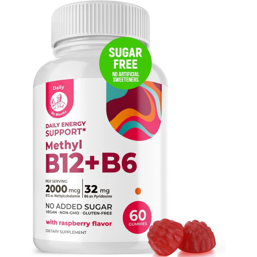 ДОКТОР. Вітамін B6 B12 B12 Gummies для дорослих та дітей-без цукру 2000 мкг метил В-12 та 32 мг В-6-вітаміни без глютену, не ГМО, веганська формула-ароматизована жувальна ароматизована комплекс Vit B-Вітаміна-Вітаміна-Вітаміна-Вітаміна