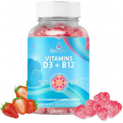 Вірите, що вітамін D3 з вітамінами B12 - 60 Ct I імунної підтримки Gummies з веганським вітаміном B12 & D3, забезпечує посилену силу кістки та м’язів, здоров'я серця та енергію - полуничний аромат