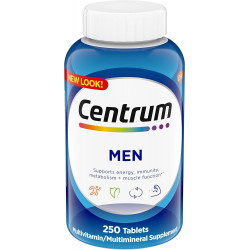 Centrum Multivitamin for Men, полівітамінна/мультімінеральна добавка з вітаміном D3, вітамінами групи В і антиоксидантами, без глютену, інгредієнти без ГМО - 250 шт.