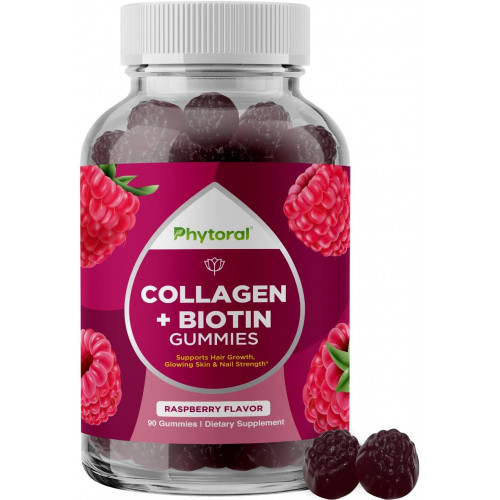 Phytoral Extra Strength Biotin and Collagen Gummies - Hair Skin Gummies and Nails Gummies для жінок - Biotin Gummies з колагеном для волосся, шкіри та нігтів - Biotin and Collagen Gummies для жінок - 90 штук