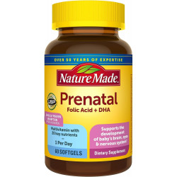 Nature Made Prenatal with Folic Acid + DHA, Prenatal Vitamin and Mineral Supplement for Daison Nutrition Support, 60 softgels, 60 day Supplement