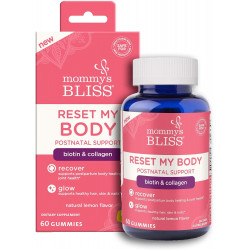 Mommy's Bliss Postnatal Support Reset My Body Gummies з біотином і колагеном, підтримує післяпологову енергію, загоєння та здоров’я суглобів + здоров’я волосся, шкіри та нігтів, без глютену, 60 цукерок (30 порцій)