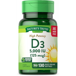 Nature's Truth Vitamin D3 5000 МО м'яких капсул 130 | Високоефективний вітамін D | Без ГМО, без глютену