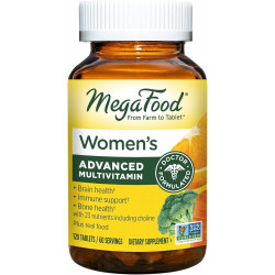 MegaFood Women's Advanced Multivitamin for Women - Розроблений лікарем із залізом, холіном, вітаміном D, вітаміном C і цинком - Здоров'я мозку - Підтримка імунітету - Без ГМО - Вегетаріанський - 120 таблеток (60 порцій)