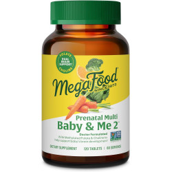 MegaFood Baby & Me 2 Пренатальные витамины и минералы — витамины для женщин — с фолатом (природная форма фолиевой кислоты), холином, железом, йодом, витамином С, витамином D и другими — 120 таблеток (60 порций)