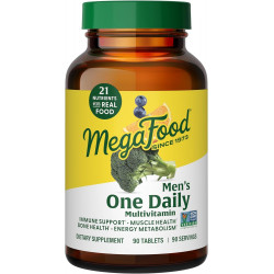 MegaFood Men's One Daily Multivitamin - з цинком, селеном, вітамінами групи B, D і справжньою їжею - Підтримка імунітету - Енергетичний обмін - Здоров'я м'язів і кісток - Вегетаріанський - 90 таблеток