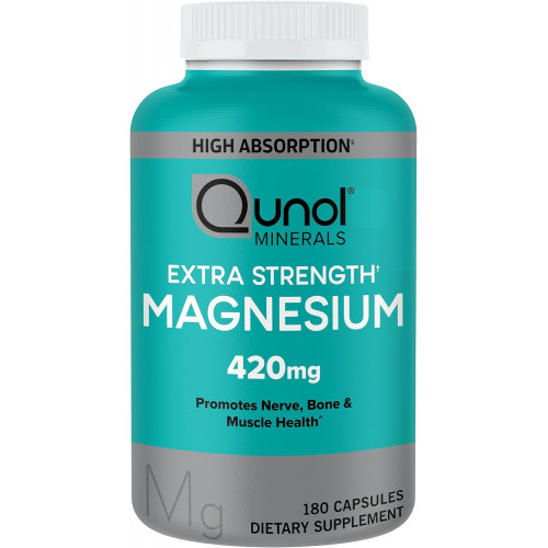 Капсулы Qunol Magnesium, 420 мг, 100% дневной нормы, добавка магния с высокой абсорбцией, дополнительная сила, добавка для здоровья костей и мышц, 180 шт.