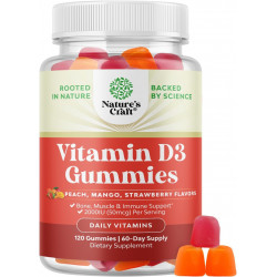 Вітамін D3 Gummies для щоденного оздоровлення - смачні вітаміни D для дорослих з вітаміном D3 2000 МО на порцію кісткових м’язів та імунної підтримки - без ГМО желатину та без глютену (60 днів живлення)