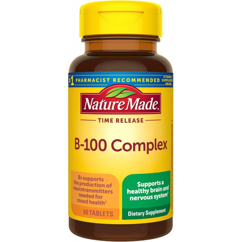 Nature Made Time Release Vitamin B-100 High Potency B Complex, дієтична добавка для підтримки функції нервової системи, 60 таблеток з уповільненим вивільненням, запас на 60 днів