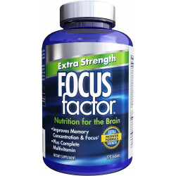 Focus Factor для взрослых, дополнительная сила, 120 штук — добавка для мозга для памяти, концентрации и внимания — полноценные мультивитамины с DMAE, витамином D, DHA — проверенные витамины для здоровья