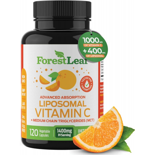 ForestLeaf Liposomal C - Капсули по 1000 мг - Підсилення імунітету з MCT олією та соняшниковим лецитином - Покращене поглинання - Висока доза C (без смаку - 120 вегетаріанців)