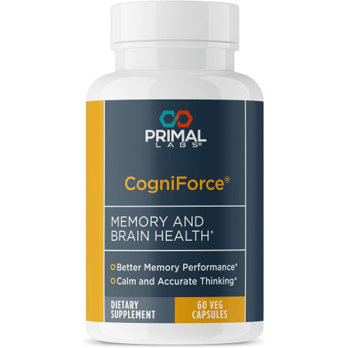 Primal Health CogniForce - Здоровье памяти и мозга - Формула ацетил-L-карнитина - Улучшение когнитивных функций - Ясность + концентрация + лучшая память + спокойное мышление - Пищевая добавка - 60 капсул