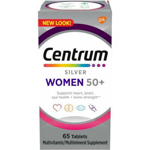 Centrum Silver Women's Multivitamin for Women 50 Plus, мультивітамінна/мультімінеральна добавка з вітаміном D3, вітамінами групи B, інгредієнтами без ГМО, підтримує пам'ять і когнітивні здібності у літніх людей - 65 Ct