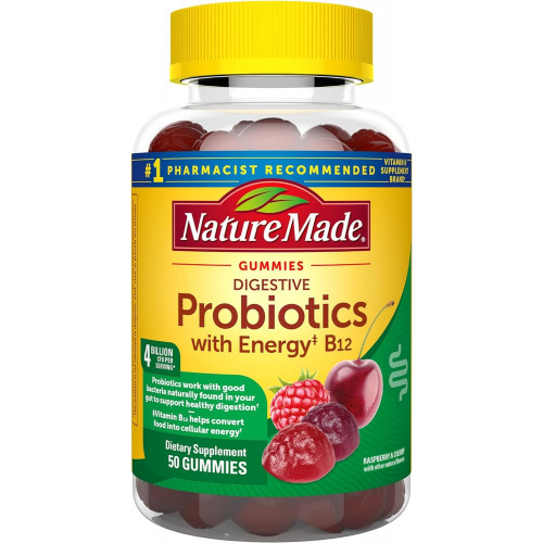 Nature Made Digestive Probiotics and Energy B12 Gummies, Пробіотики для жінок і чоловіків, 50 пробіотичних Gummies, 25-денний запас