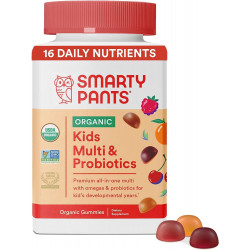 Мультивитаминные жевательные конфеты SmartyPants Organic Kids: пробиотики, омега-3 (АЛК), витамины D3, C, B12, B6, A, K и цинк для поддержки иммунитета, три фруктовых вкуса, 120 штук (30-дневный запас)