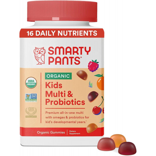 Мультивітаміни для дітей SmartyPants Organic Kids: пробіотики, омега-3 (ALA), вітамін D3, C, вітамін B12, B6, вітамін A, K і цинк для підтримки імунітету, три фруктових смаку, 120 штук (запас на 30 днів)