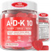 ADK Vitamin Supplement Gummies 10000IU - Потужний D3 без цукру з вітамінами A та K2 MK-7 500 мкг плюс кальцій, магній, цинк - вітамін ADK 10 для засвоєння кальцію, здоров'я кісток, м'язів, імунітету, 2 упаковки