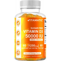 Vitamatic Вітамін D3 без цукру 50 000 МО щотижня - 60 жуйок на основі пектину - Капсули вітаміну D для кісток, зубів і підтримки імунітету