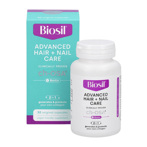 Biosil Advanced Hair + Nail Care – 30 капсул – Рост, укрепление и утолщение волос и ногтей – с запатентованным ch-OSA и биотином – 30 порций