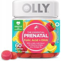 Olly The Essential Prenatal Gummy Multivitamin, 30-дневный запас (жевательные конфеты), сладость, фолиевая кислота, витамин D, омега-3 DHA, жевательная добавка, белые цитрусовые, 60 штук (1 упаковка)