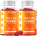 Vitamatic 2 Pack Vitamin D3 K2 Gummies - 60 Counts - Підтримує здорові кістки, серце і кальцій, засвоєння кальцію та здоров'я імунітету - На рослинній основі, без ГМО, без глютену