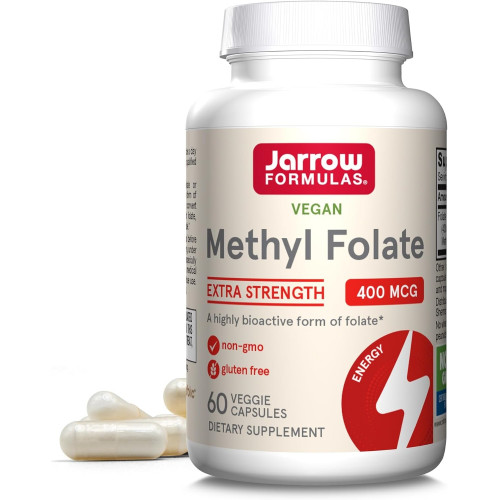 Jarrow Formulas Extra Strength Methyl Folate 400 мкг, дієтична добавка для серцево-судинної та неврологічної підтримки здоров’я, 60 вегетаріанських капсул, 60-денний запас