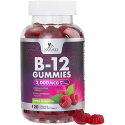 B12 Energy Gummy, Extra Strength 3000 мкг Витамин B 12 Gummy, Витамины B-12 для энергии и поддержки иммунной системы, жевательная добавка для взрослых и детей, без кофеина, со вкусом ягод, веганские - 120 жевательных таблеток