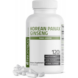 Bronson Korean Panax Ginseng підтримує енергію, витривалість і бадьорість + пам'ять і розумову працездатність, 120 капсул