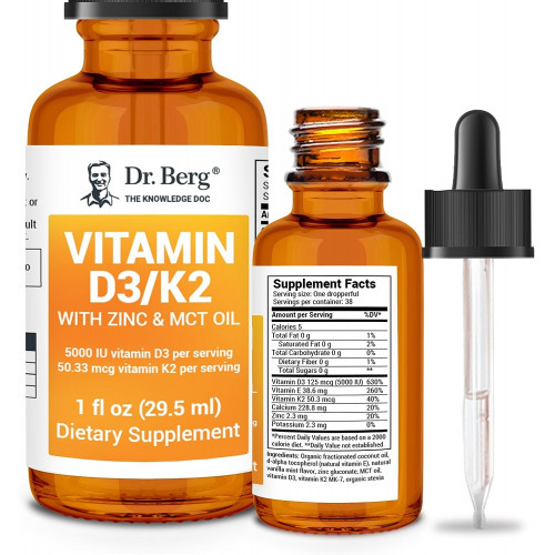 Dr. Berg Liquid Vitamin D3 & K2 Supplement - Для кісток, зубів, настрою та імунного здоров'я - Вітамін D3 і K2 у краплях для дорослих - 1 рідка унція