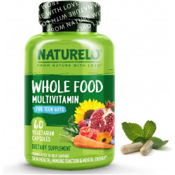 Мультивітамін NATURELO Whole Food для хлопчиків-підлітків - Добавка з вітамінами та мінералами для активних дітей - з рослинними екстрактами - Без ГМО - Для веганів і вегетаріанців - 60 капсул