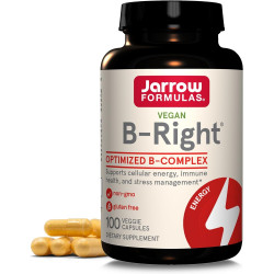 Jarrow Formulas B-Right Optimized B-Complex, дієтична добавка для клітинної енергії, підтримки імунного здоров’я та боротьби зі стресом, 100 овочевих капсул, запас на 100 днів