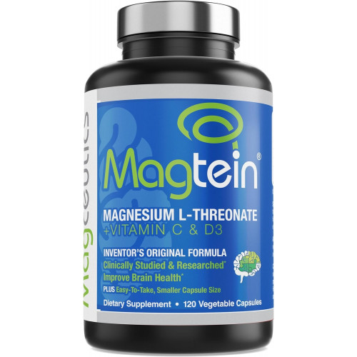 Magtein Magnesium L-Threonate для покращення когнітивних здібностей, концентрації уваги, пам’яті, якості сну та здоров’я мозку з маленькими капсулами – 120 рослинних капсул